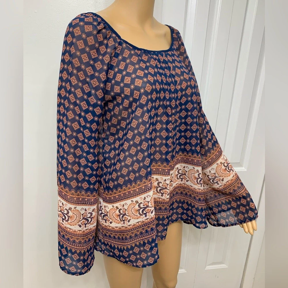 Sweet Journey Paisley Floral Long Sleeve Relaxed Tunic Blouse Women’s top size L